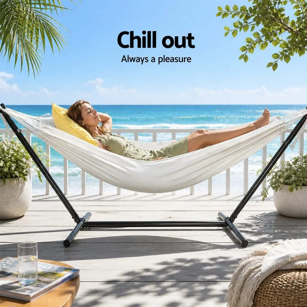 Hammock Bed with Stand Cotton 280cm x 150cm Cream