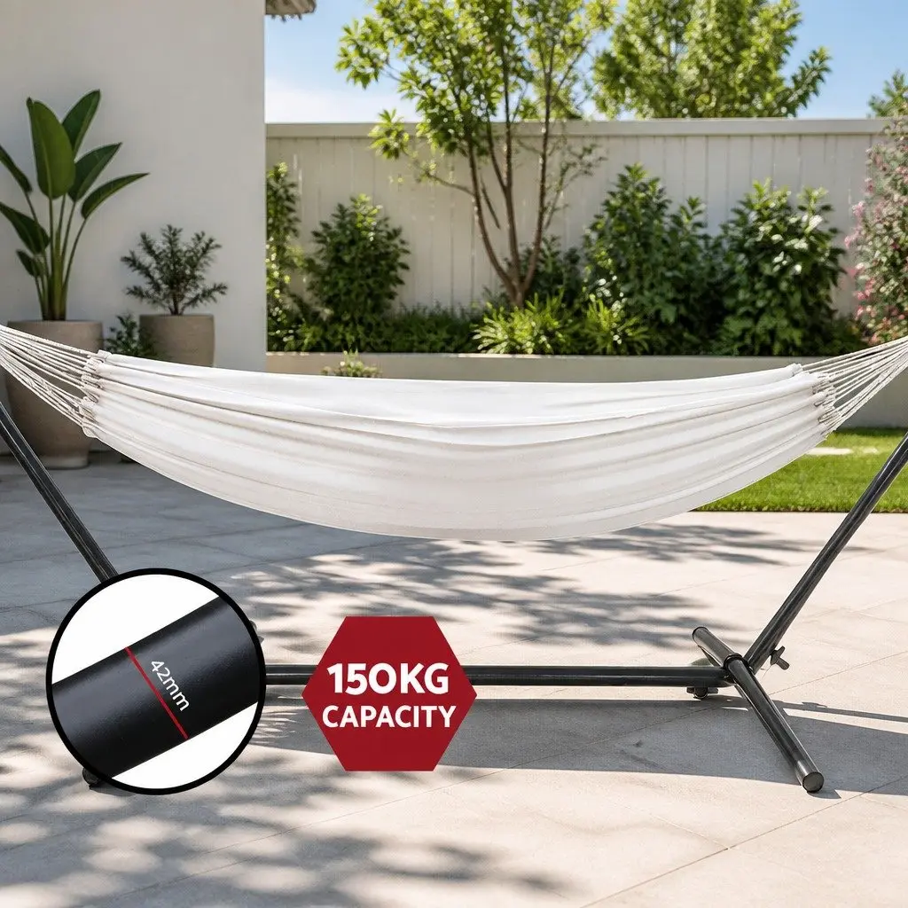 Hammock Bed with Stand Cotton 280cm x 150cm Cream