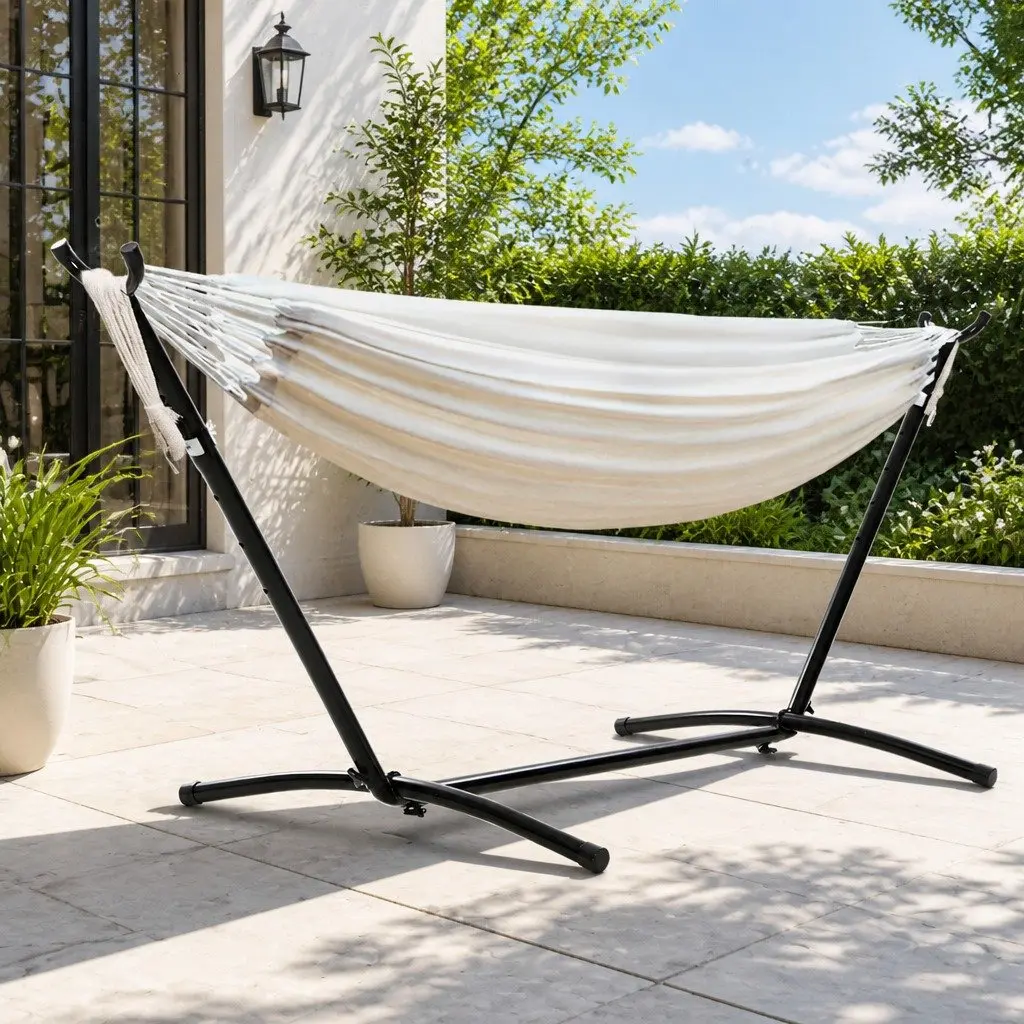 Hammock Bed with Stand Cotton 280cm x 150cm Cream