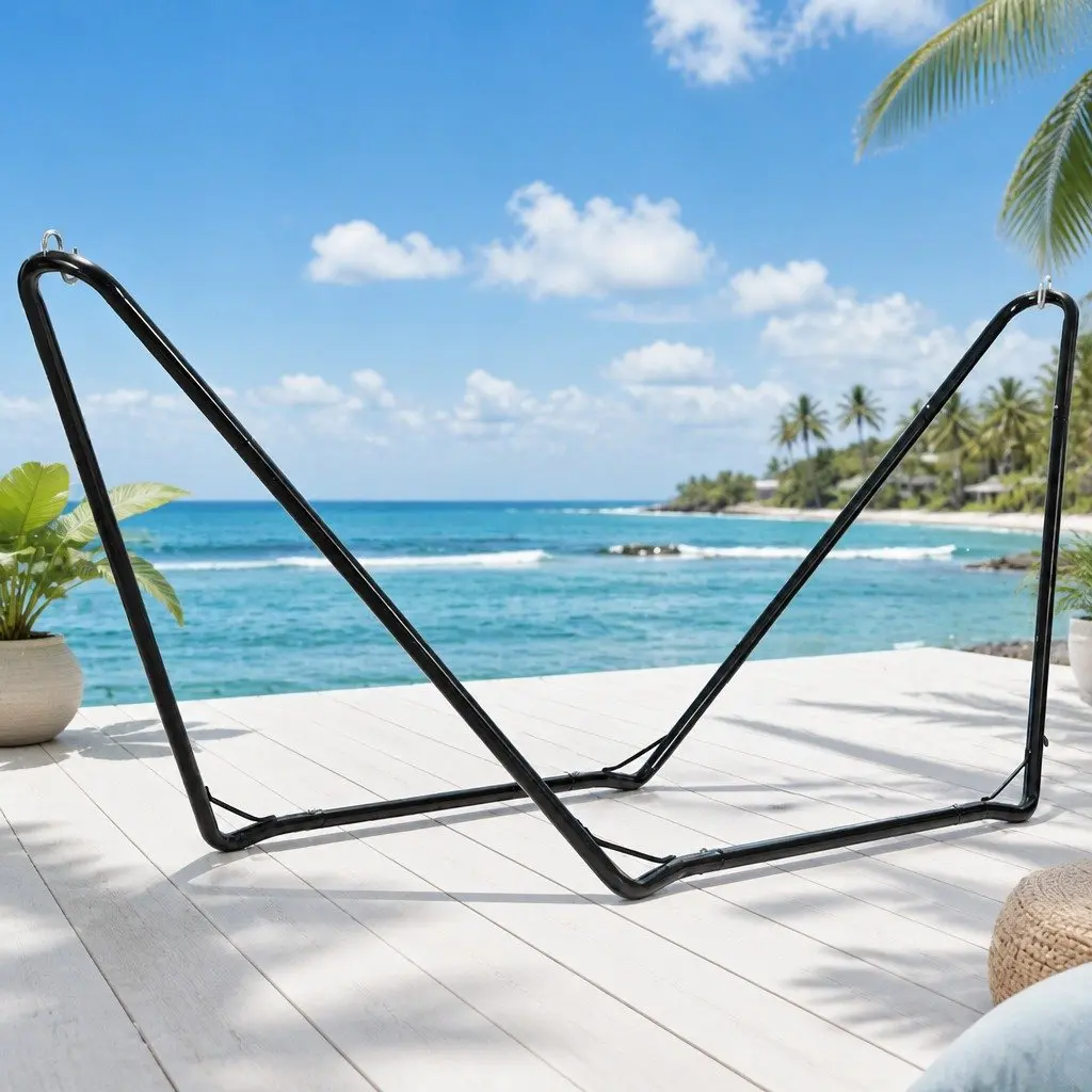 Hammock Stand Steel Frame 300cm Black Outdoor Garden Patio Relaxation Support 150kg