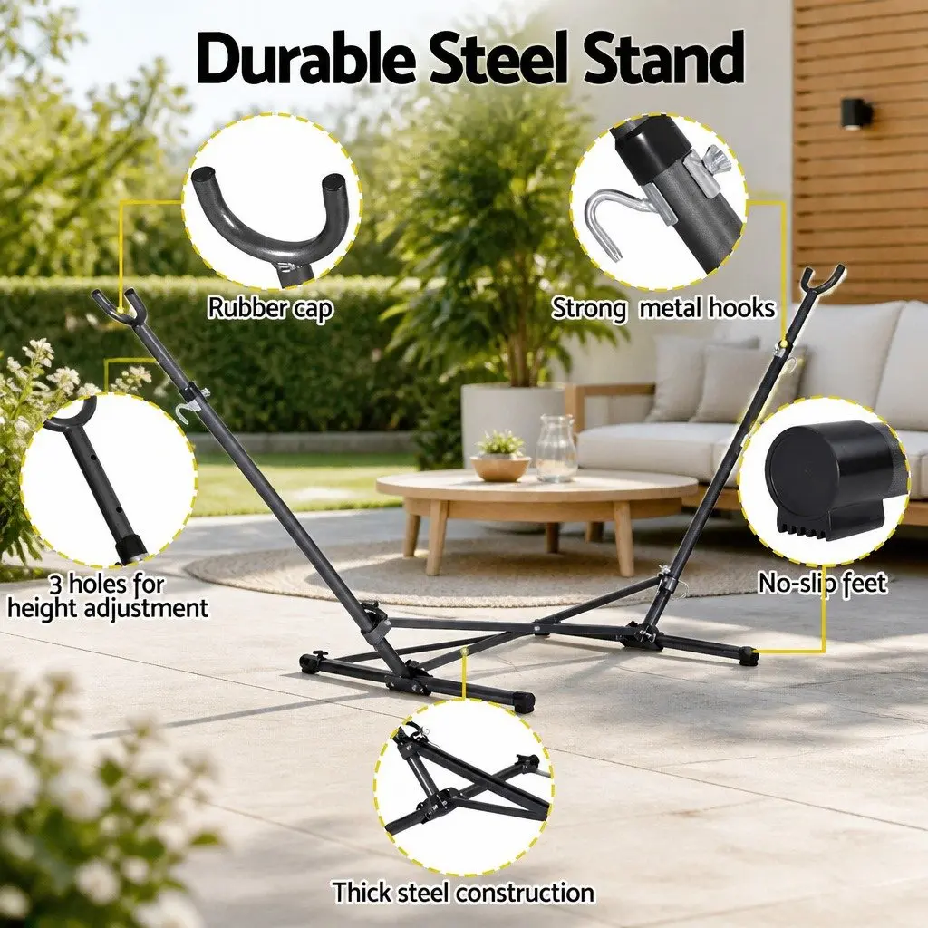 Hammock Bed Stand Powder-coated Steel Adjustable Height Black