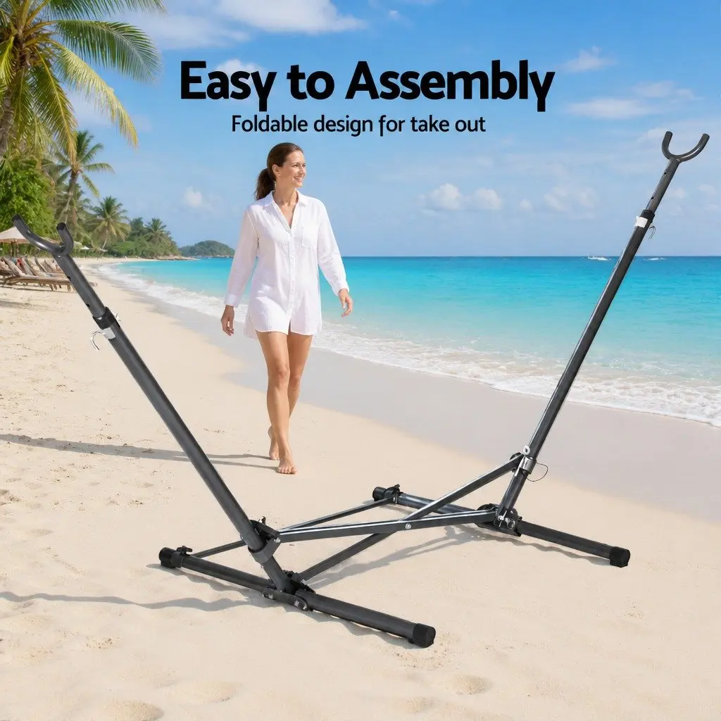 Hammock Bed Stand Powder-coated Steel Adjustable Height Black