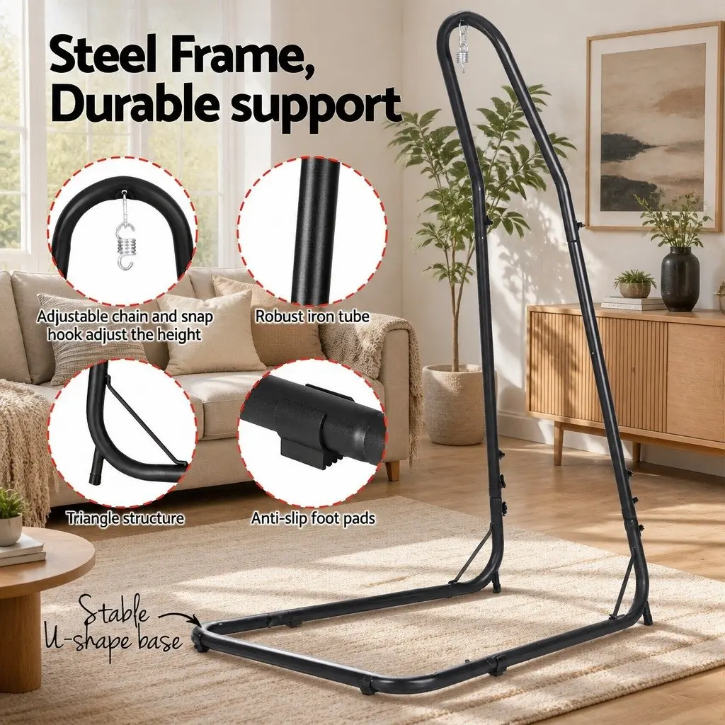 Hammock Chair Steel Stand Adjustable Height Indoor Outdoor Relaxation Seat Black Grey