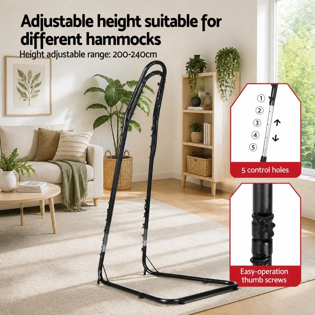 Hammock Chair Steel Stand Adjustable Height Indoor Outdoor Relaxation Seat Black Grey