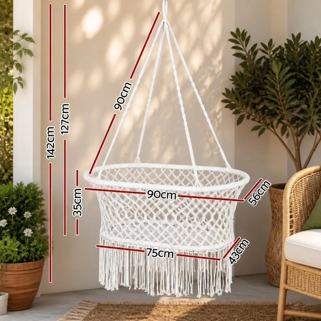 Hammock Chair Cotton Cream 90cm x 56cm x 142cm Indoor Outdoor Swing