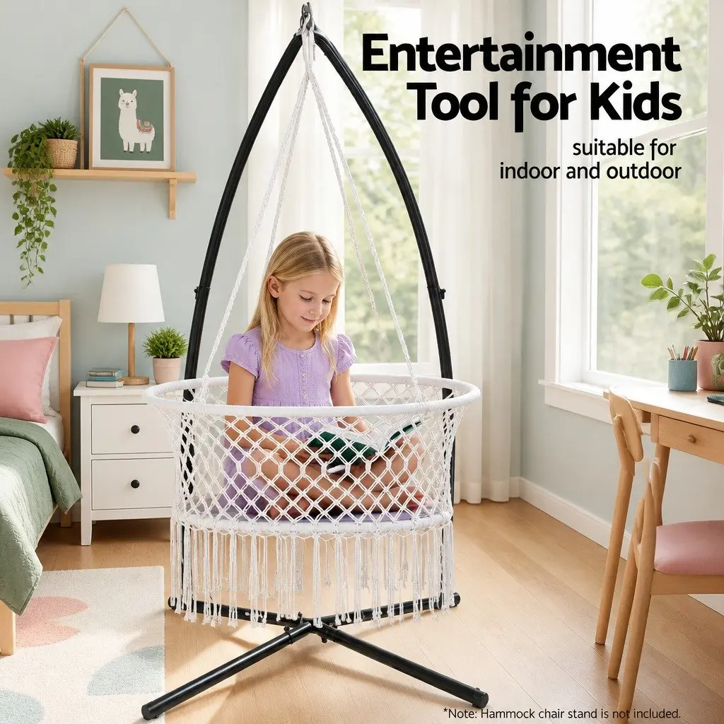 Hammock Chair Cotton Cream 90cm x 56cm x 142cm Indoor Outdoor Swing