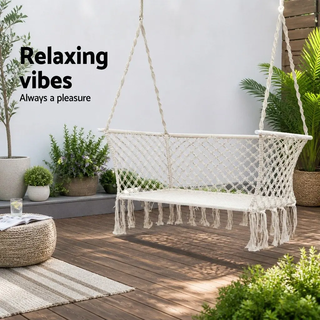 Hammock Chair Handmade 2 Person Indoor Outdoor Cream