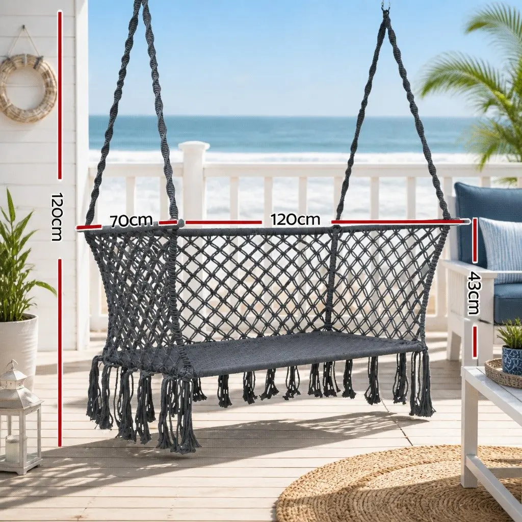 Hammock Chair Handmade Polyester Cotton 120cm L x 70cm W x 120cm H Grey