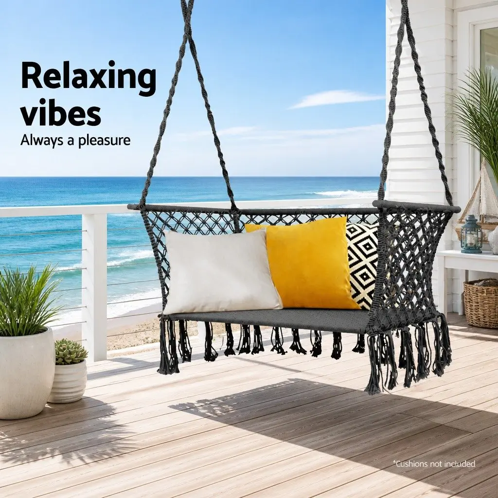 Hammock Chair Handmade Polyester Cotton 120cm L x 70cm W x 120cm H Grey