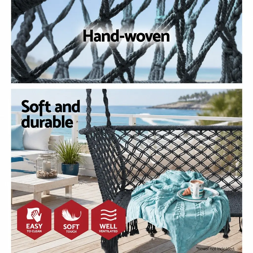 Hammock Chair Handmade Polyester Cotton 120cm L x 70cm W x 120cm H Grey