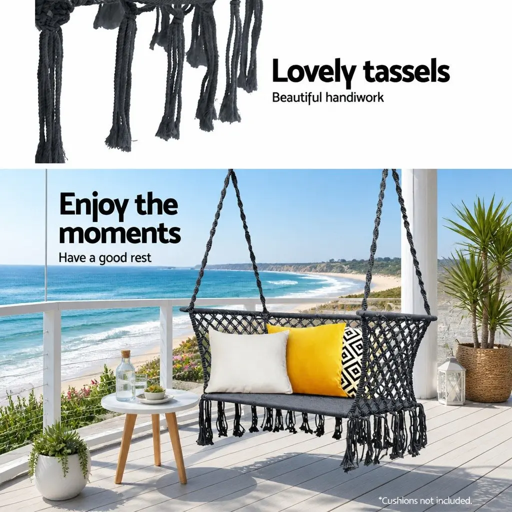 Hammock Chair Handmade Polyester Cotton 120cm L x 70cm W x 120cm H Grey