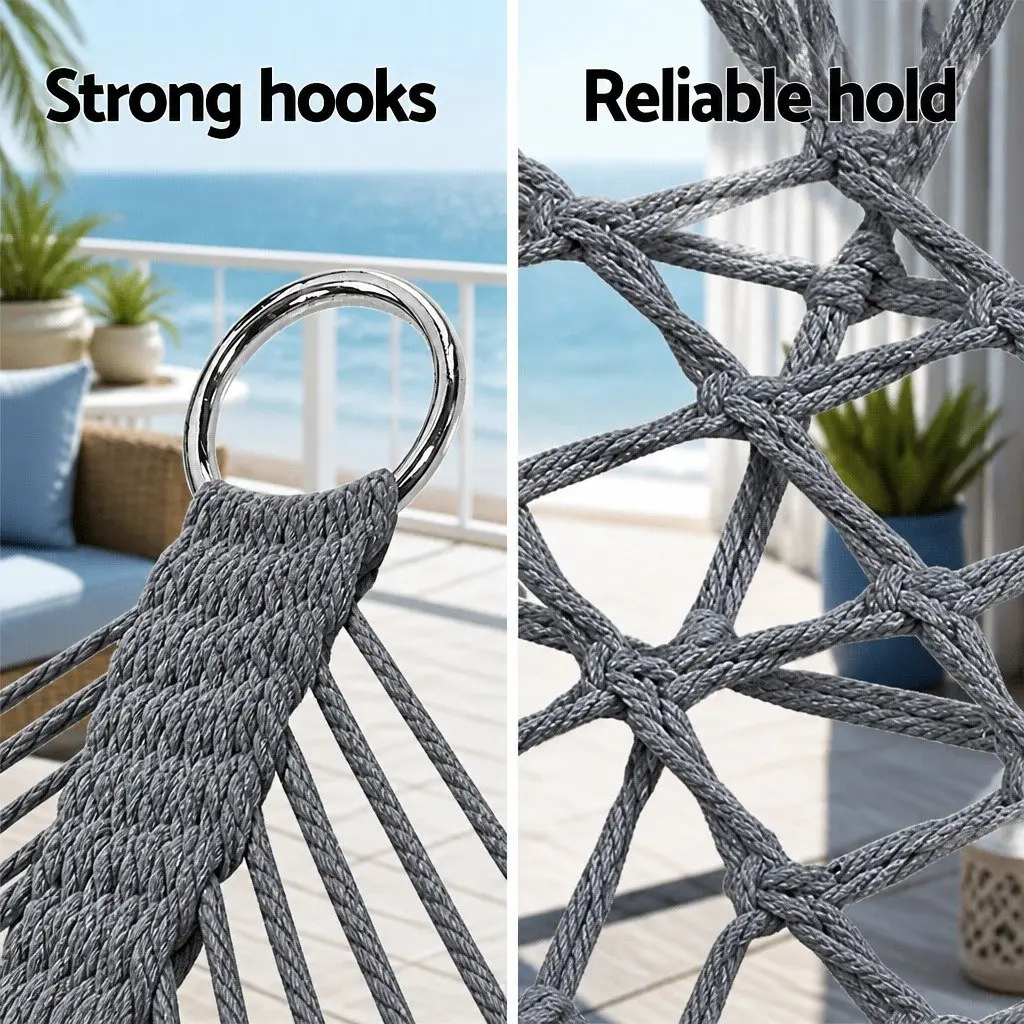 Hammock Chair Handmade Polyester Cotton 120cm L x 70cm W x 120cm H Grey