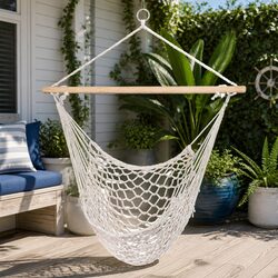 Hammock Chair Outdoor Hanging Camping Mesh Indoor Relaxation Seat Cream