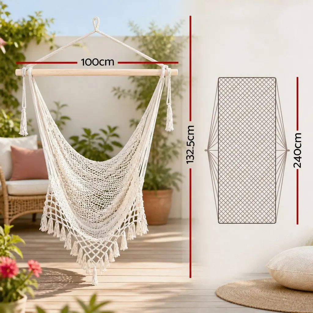 Hammock Chair Cotton Blend Cream Indoor Outdoor Lightweight Portable No Assembly