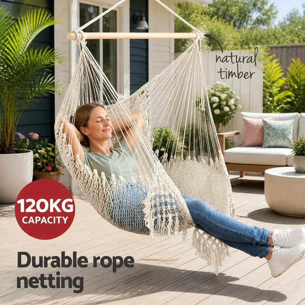 Hammock Chair Cotton Blend Cream Indoor Outdoor Lightweight Portable No Assembly