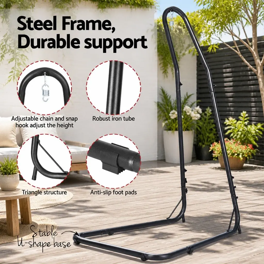 Hammock Chair with Steel Stand Indoor Outdoor Adjustable Height Black Cream