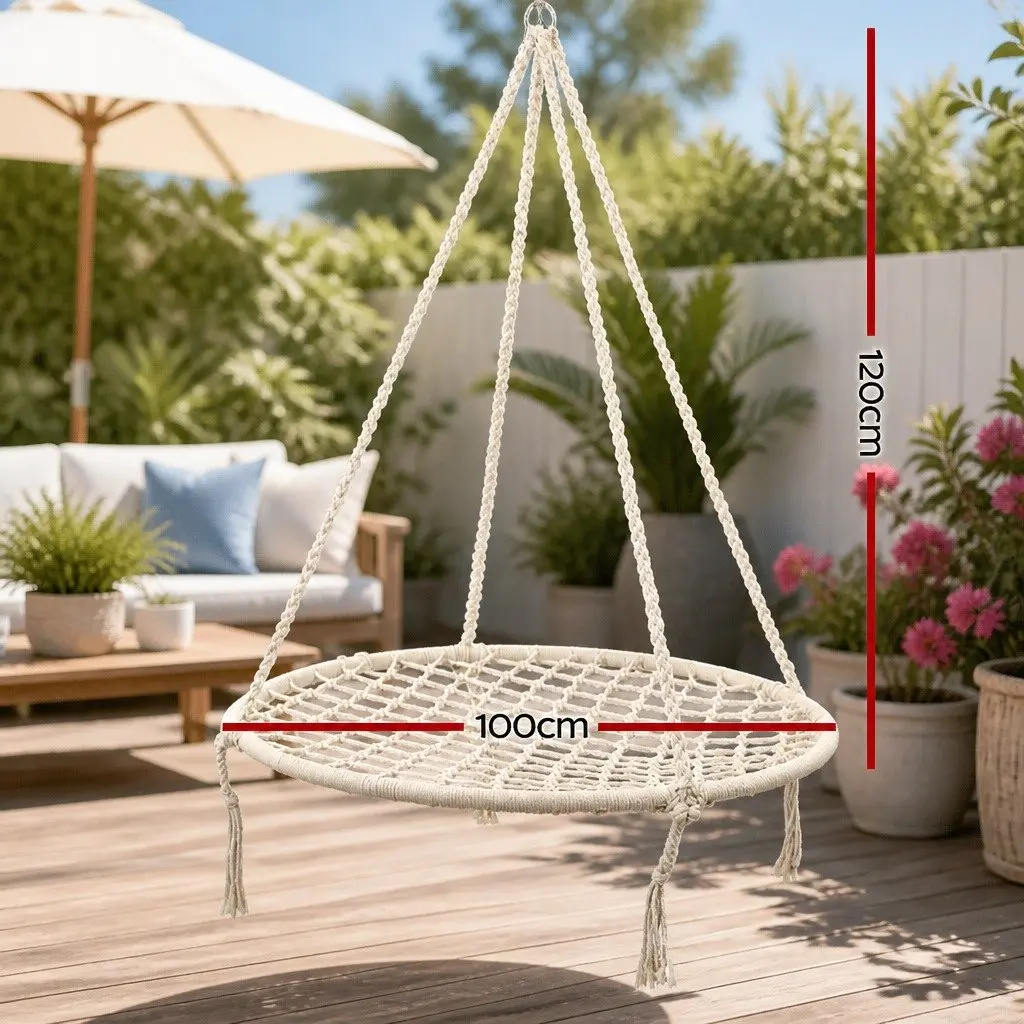 Hammock Chair Cotton 100cm Cream Outdoor Indoor Swing Hanging Seat