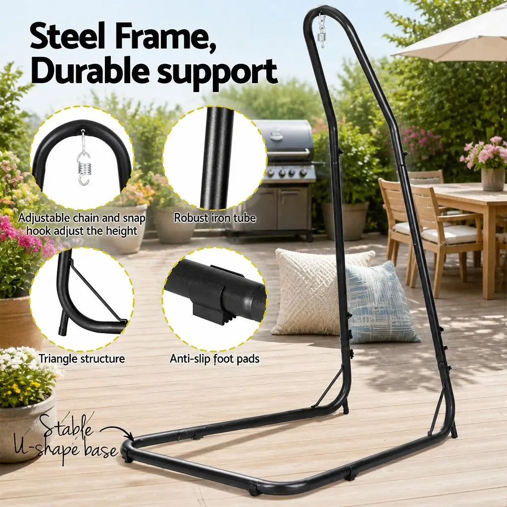 Hammock Chair Powder-coated Steel Frame Adjustable Height Indoor Outdoor Cream Black