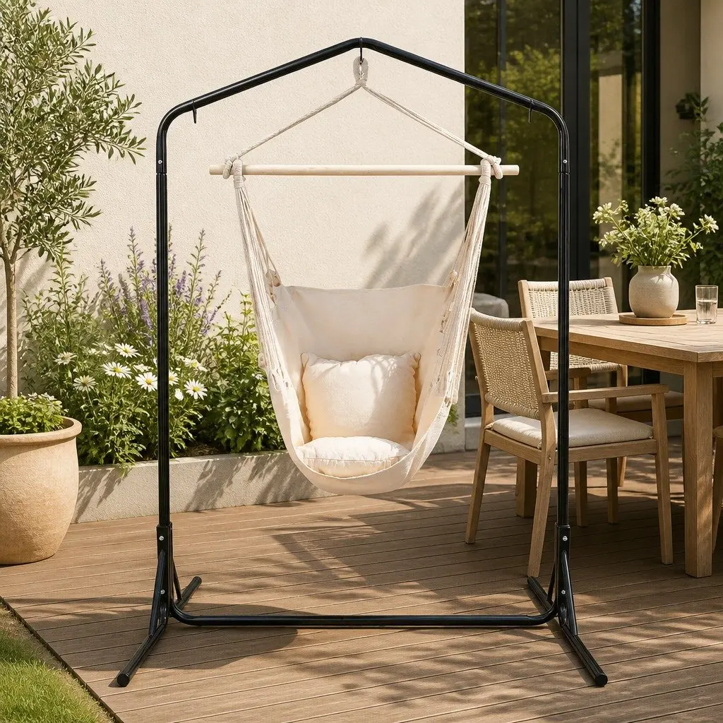 Hammock Chair with Stand Polyester Cotton Blend 100 x 45 x 145cm Cream Colour