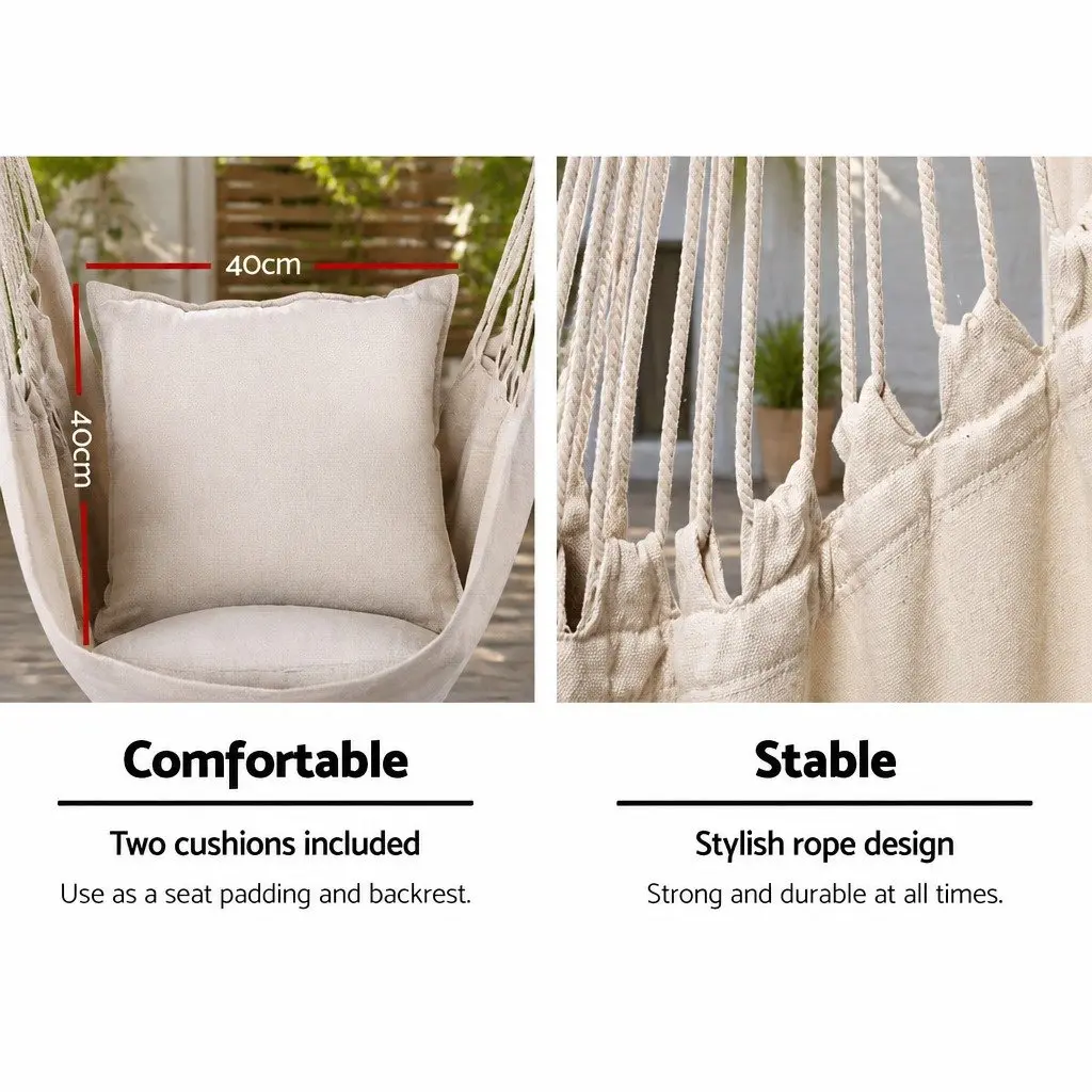 Hammock Chair with Stand Polyester Cotton Blend 100 x 45 x 145cm Cream Colour