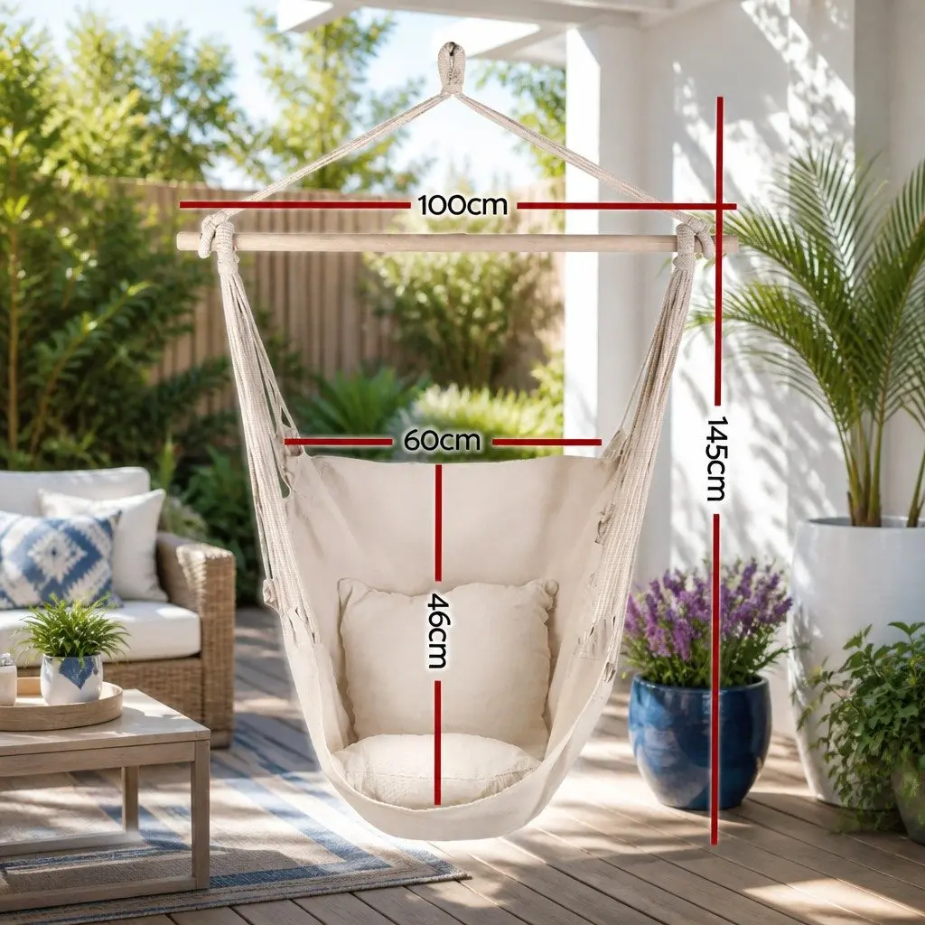 Hammock Chair Outdoor Polyester Cotton Blend 100cm x 145cm Cream with Cushions