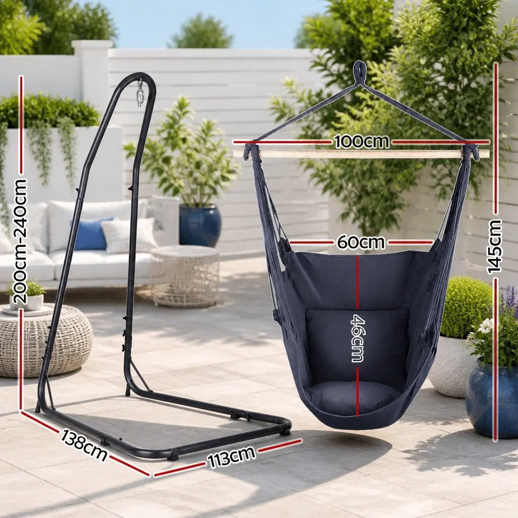 Hammock Chair with A-Frame Stand Heavy Duty Steel 113cm x 138cm x 200240cm Indoor Outdoor Relaxation
