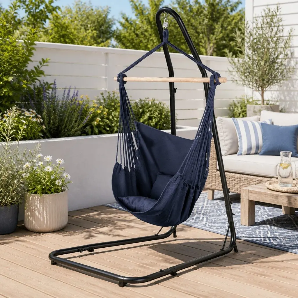Hammock Chair with A-Frame Stand Heavy Duty Steel 113cm x 138cm x 200240cm Indoor Outdoor Relaxation