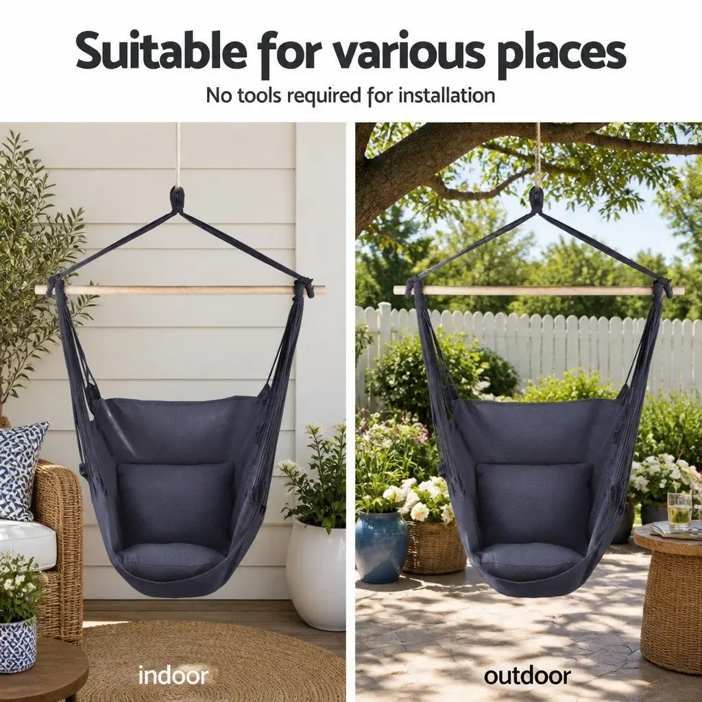 Hammock Chair with A-Frame Stand Heavy Duty Steel 113cm x 138cm x 200240cm Indoor Outdoor Relaxation