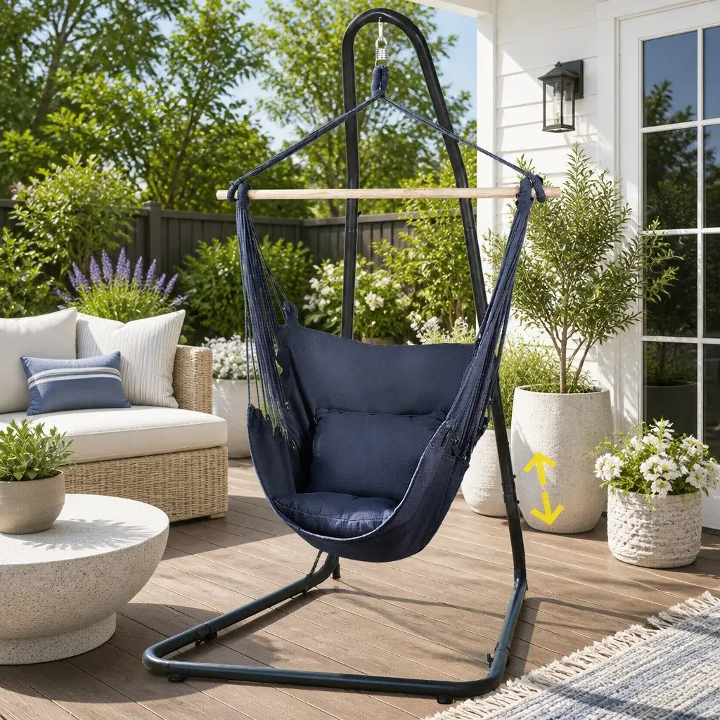 Hammock Chair with A-Frame Stand Heavy Duty Steel 113cm x 138cm x 200240cm Indoor Outdoor Relaxation
