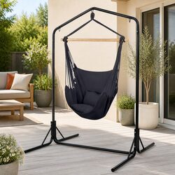 Outdoor Hammock Chair with Stand Swing Hanging Pillow Grey Garden Furniture