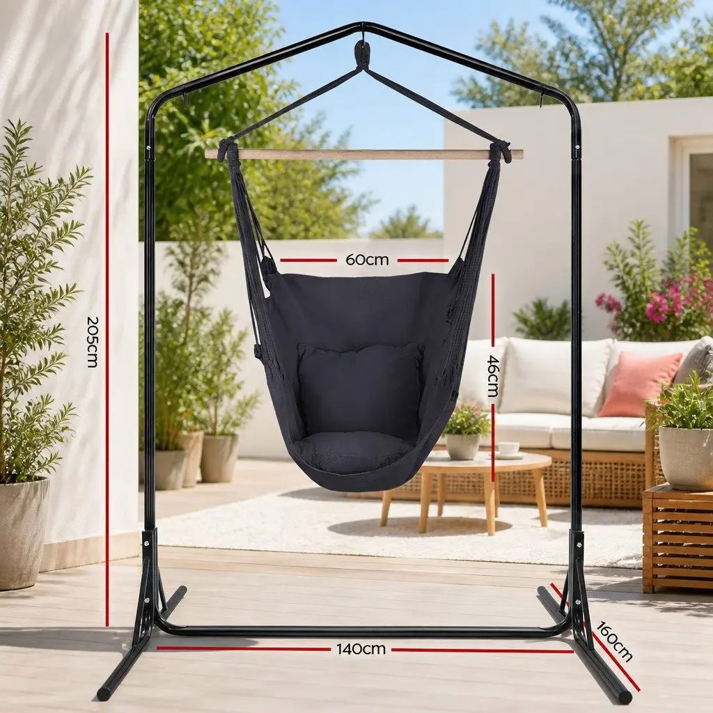 Hammock Chair with Stand Polyester Cotton Blend Grey Outdoor Furniture