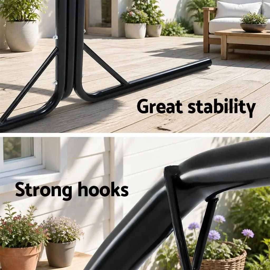 Hammock Chair with Stand Polyester Cotton Blend Grey Outdoor Furniture