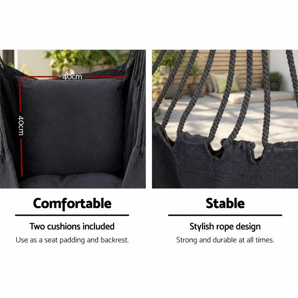 Hammock Chair with Stand Polyester Cotton Blend Grey Outdoor Furniture