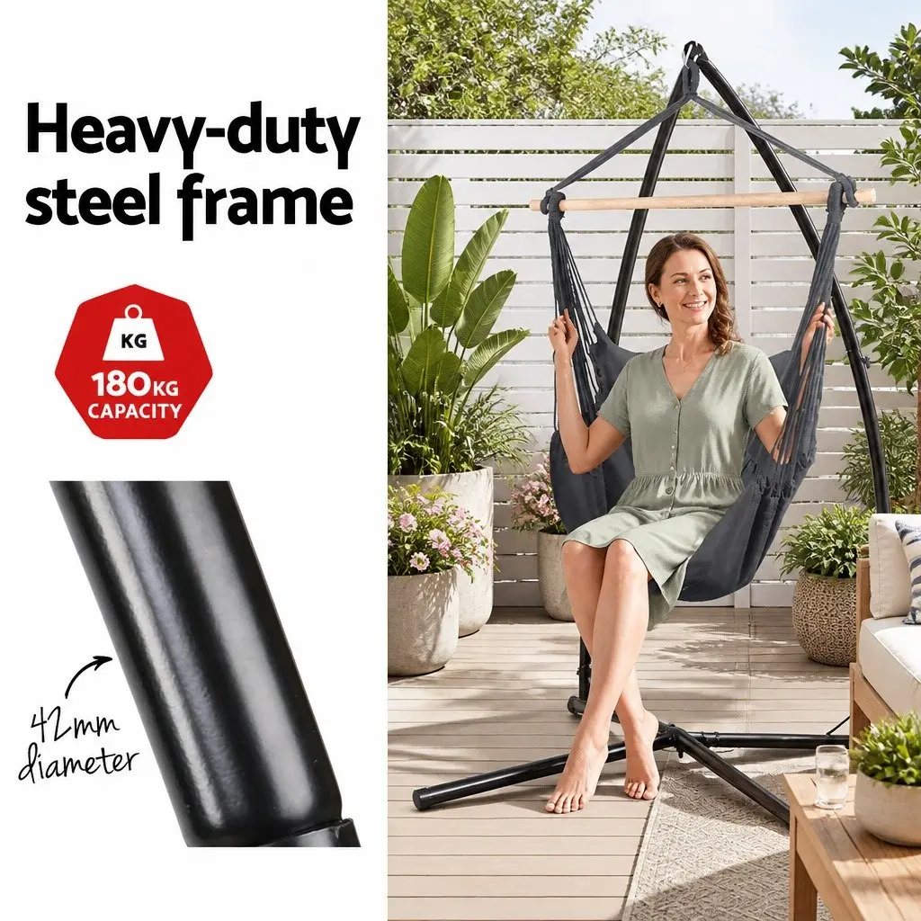 Hammock Chair Steel Stand Frame 100cm x 45cm x 145cm Grey