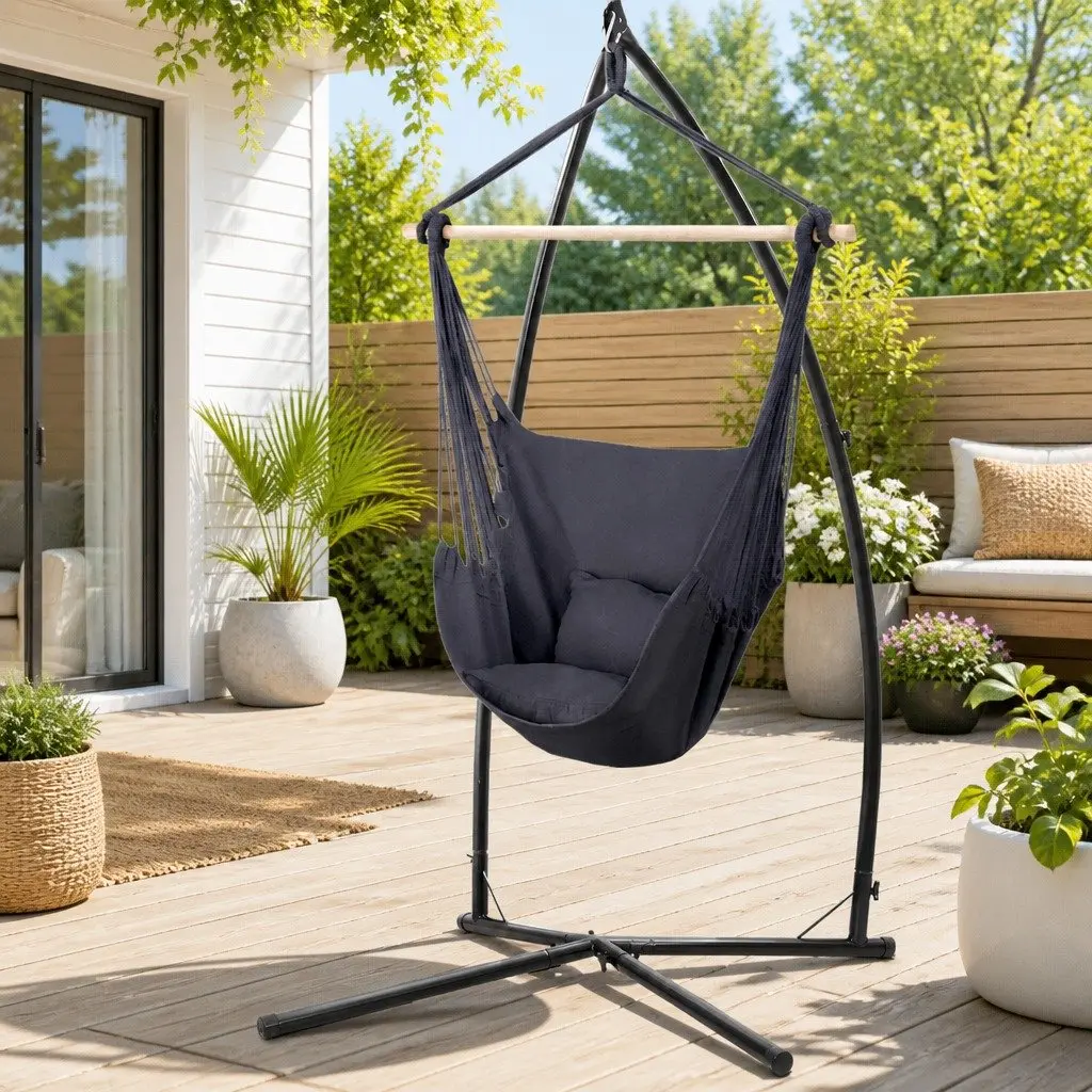 Hammock Chair Steel Stand Frame 100cm x 45cm x 145cm Grey