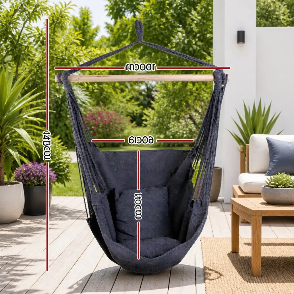 Hammock Chair Polyester Cotton Blend 100cm Grey with Cushions