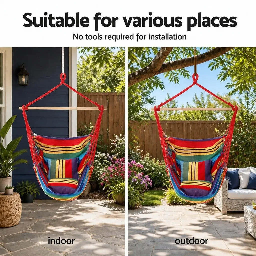 Hammock Chair with Steel Frame Stand Adjustable Height Padded Seat Detachable Pillow Black