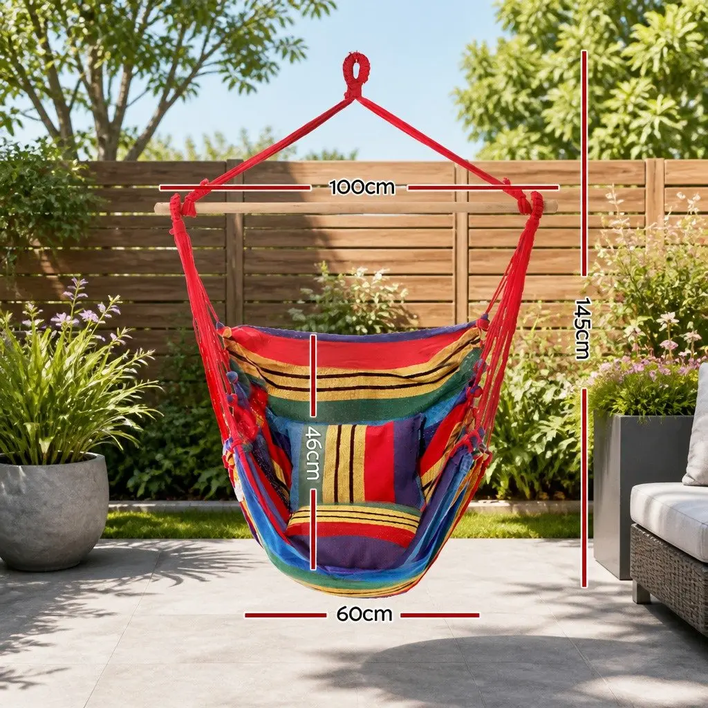 Hammock Chair Outdoor Camping Hanging Rainbow Cushion Pillow Relaxation Backyard