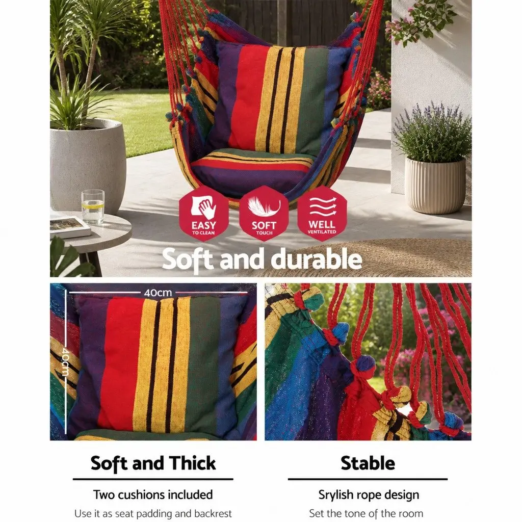 Hammock Chair Outdoor Camping Hanging Rainbow Cushion Pillow Relaxation Backyard