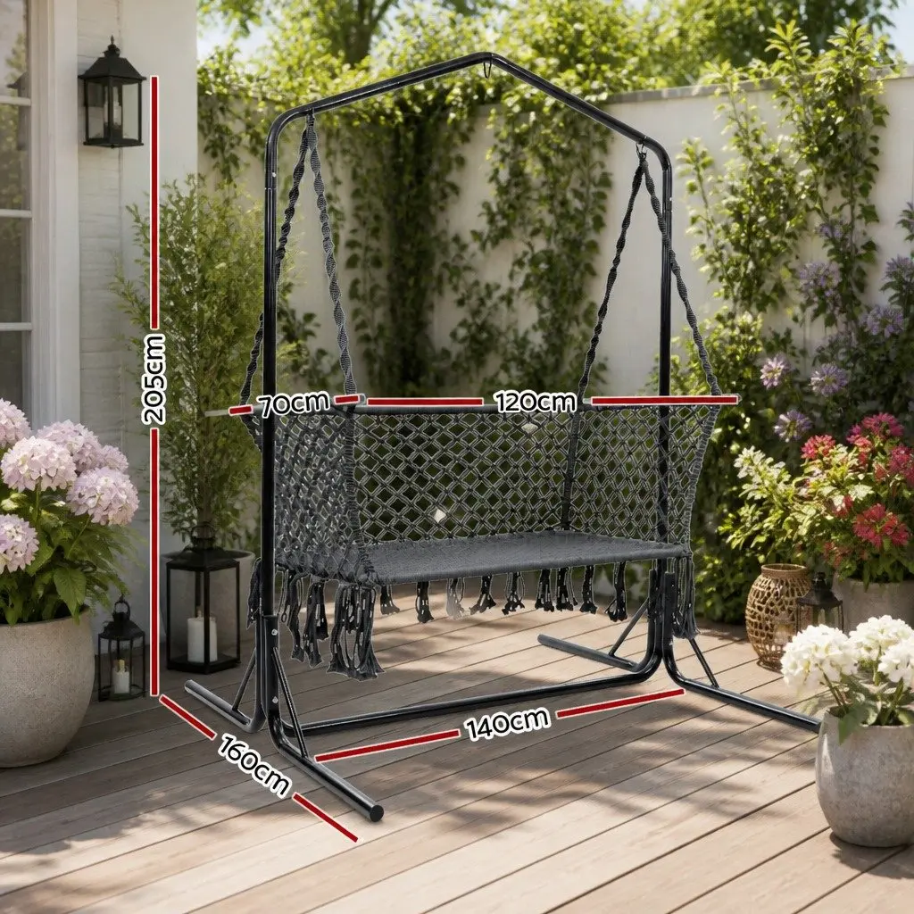 Hammock Chair with Stand Handmade Cotton Polyester 2 Seater Outdoor Garden Relaxation Lounger Macrame