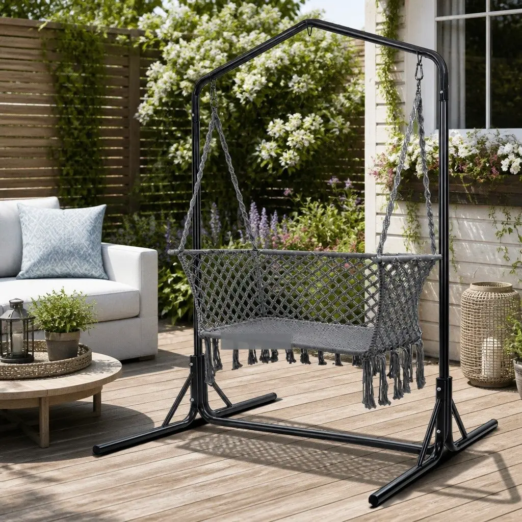Hammock Chair with Stand Handmade Cotton Polyester 2 Seater Outdoor Garden Relaxation Lounger Macrame