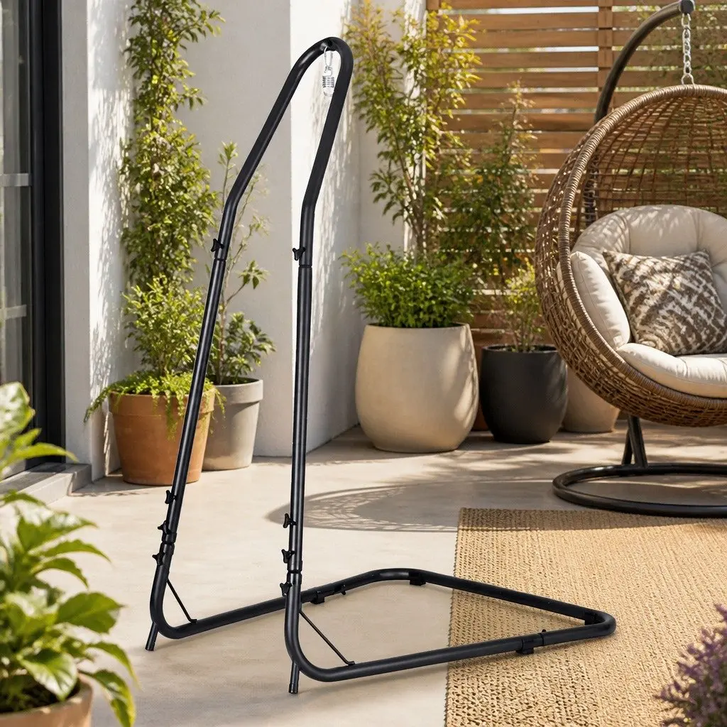Hammock Chair Stand Heavy Duty Adjustable A-Frame Steel Black for Indoor Outdoor Use