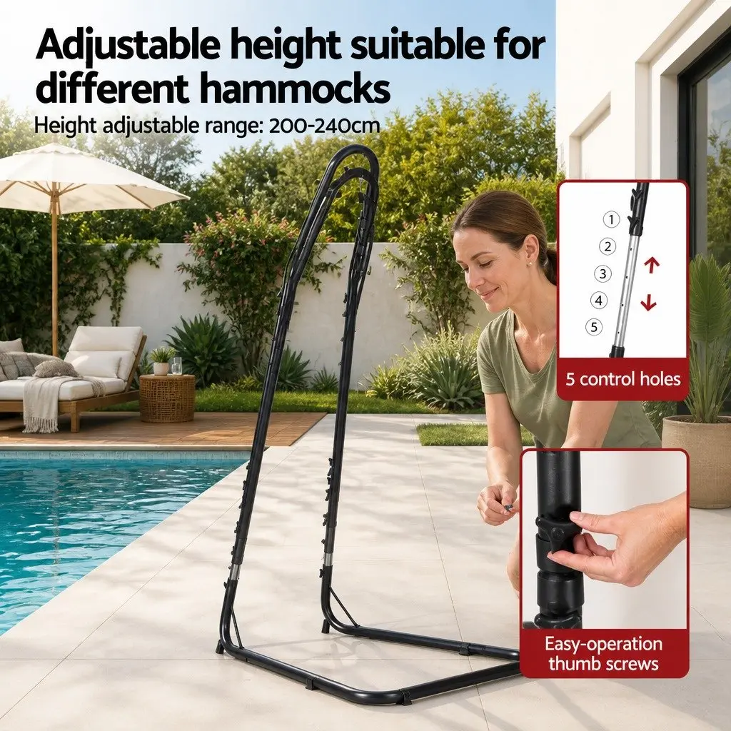 Hammock Chair Stand Heavy Duty Adjustable A-Frame Steel Black for Indoor Outdoor Use