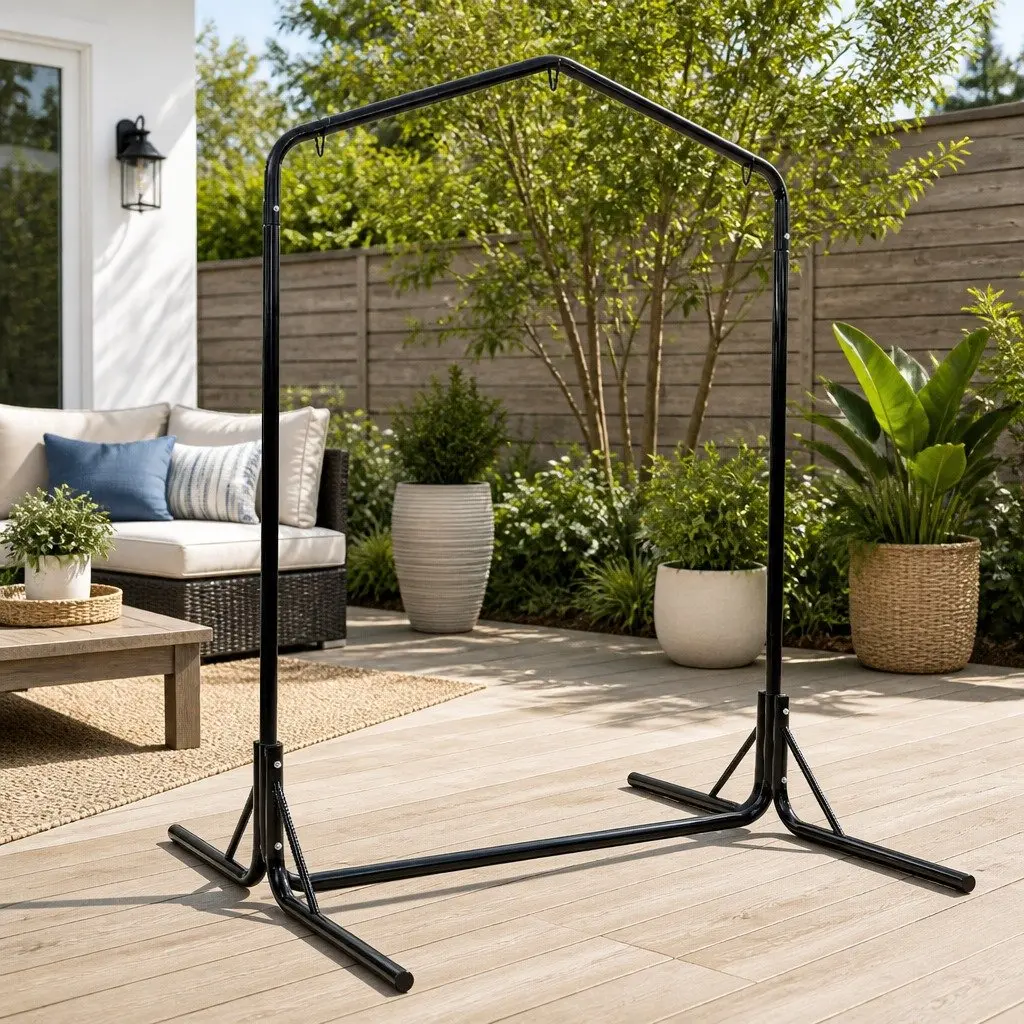 Hammock Chair Stand Heavy Duty Steel Frame 200kg Adjustable Height Black