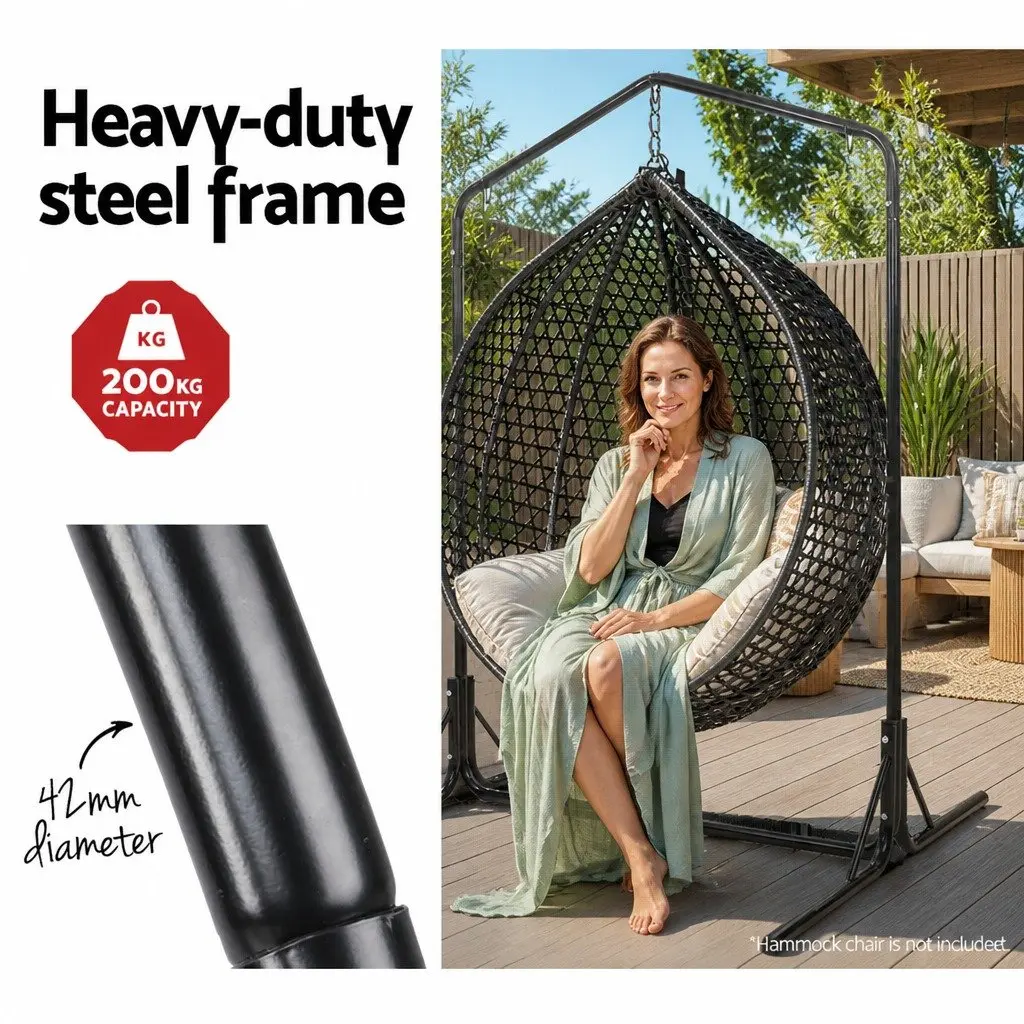 Hammock Chair Stand Heavy Duty Steel Frame 200kg Adjustable Height Black