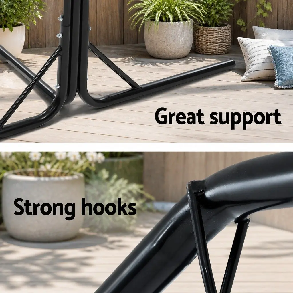Hammock Chair Stand Heavy Duty Steel Frame 200kg Adjustable Height Black