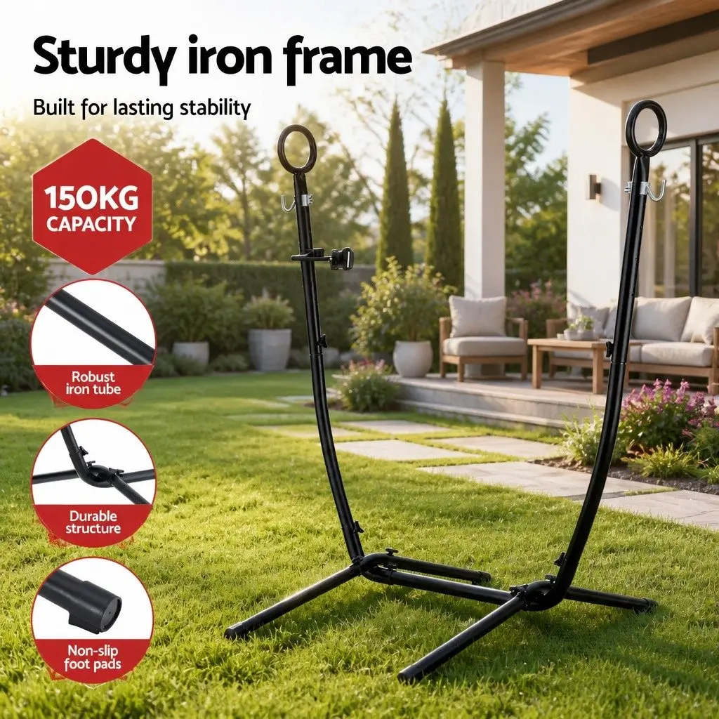 Hammock Chair Stand Iron Frame Black Outdoor Indoor