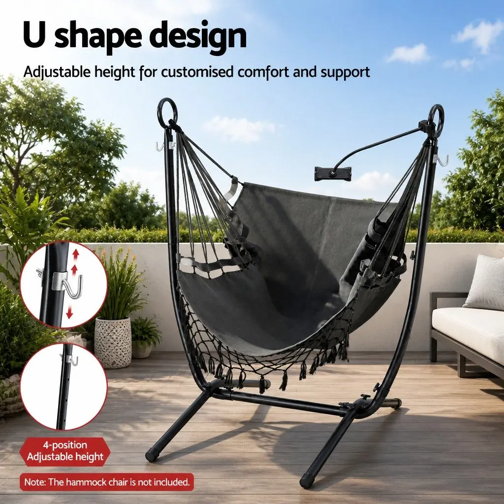 Hammock Chair Stand Iron Frame Black Outdoor Indoor