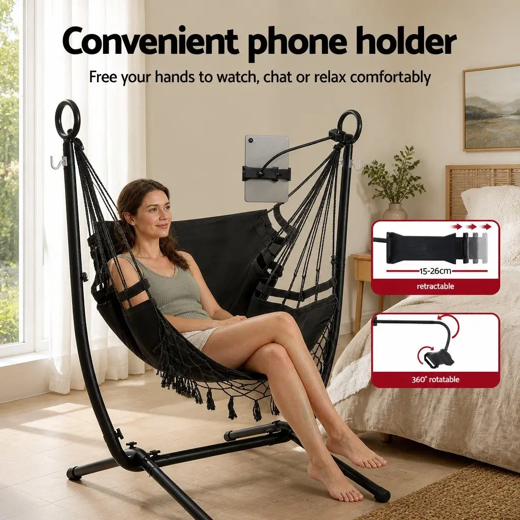 Hammock Chair Stand Iron Frame Black Outdoor Indoor