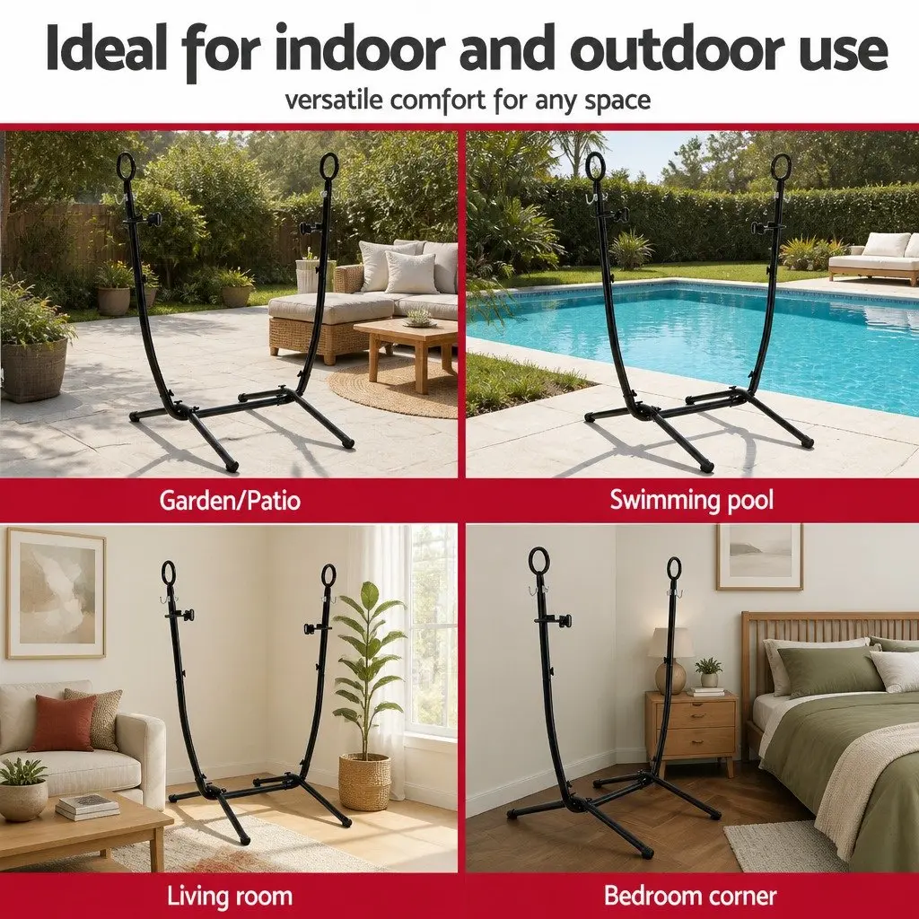 Hammock Chair Stand Iron Frame Black Outdoor Indoor